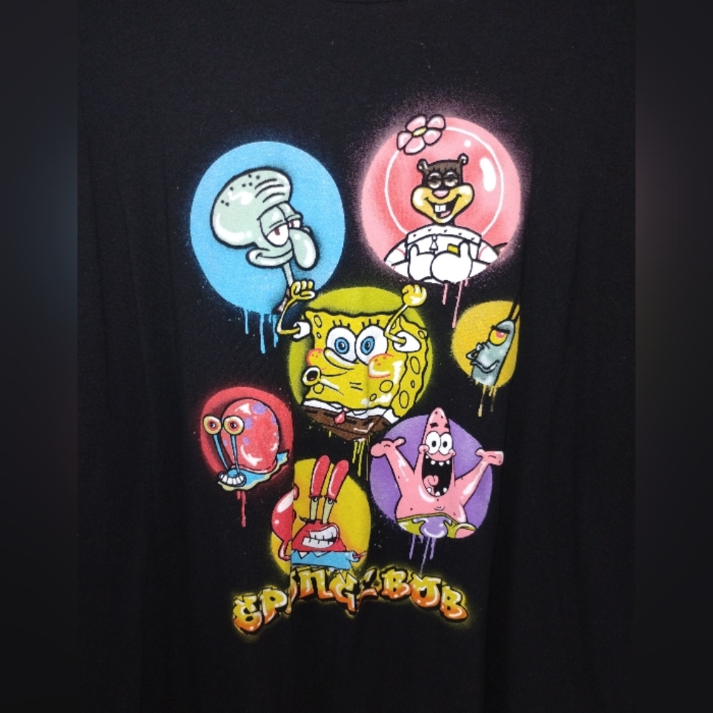 Men's Nickelodeon Black SpongeBob & Friends Graphic Tee with Colorful Bubble Art - Picture 2 of 4